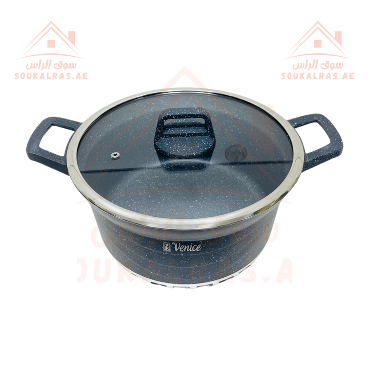 Venice 28CM Aluminum Cooking Pot Casserole | Non - Stick Marble Coating | Energy Saver | Scratch - Resistant - Souk Al Ras