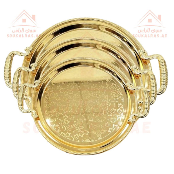 Venice 3 - Piece Gold Round Serving Tray Set | 30cm, 35cm, 39cm | Elegant Decorative Trays - Souk Al Ras