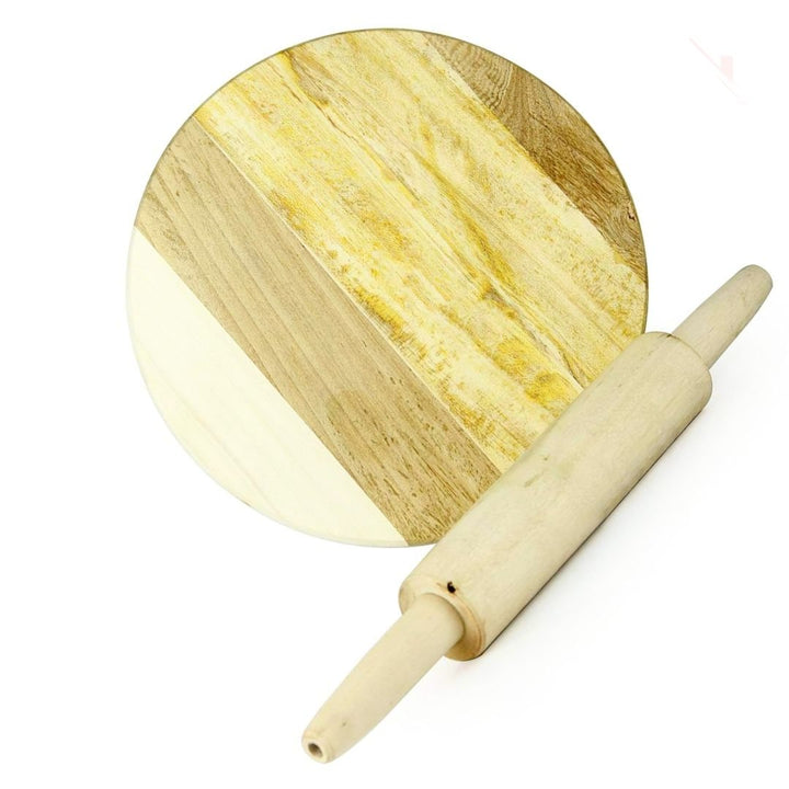 Venice 30cm Wooden Chapati Board with Rolling Pin | Hardwood Dough Rolling Set | Durable & Traditional - Souk Al Ras