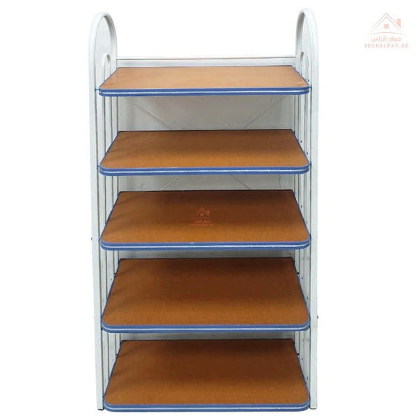 Venice 5 - Tier Sturdy Wooden Storage Shelves with Elegant White Metal Frame | Height: 94 x Length: 50 x Width: 24 cm | Vertical Organizer Rack | Versatile | Easy to Assemble - Souk Al Ras