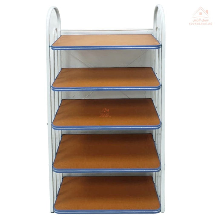 Venice 5 - Tier Sturdy Wooden Storage Shelves with Elegant White Metal Frame | Height: 94 x Length: 50 x Width: 24 cm | Vertical Organizer Rack | Versatile | Easy to Assemble - Souk Al Ras