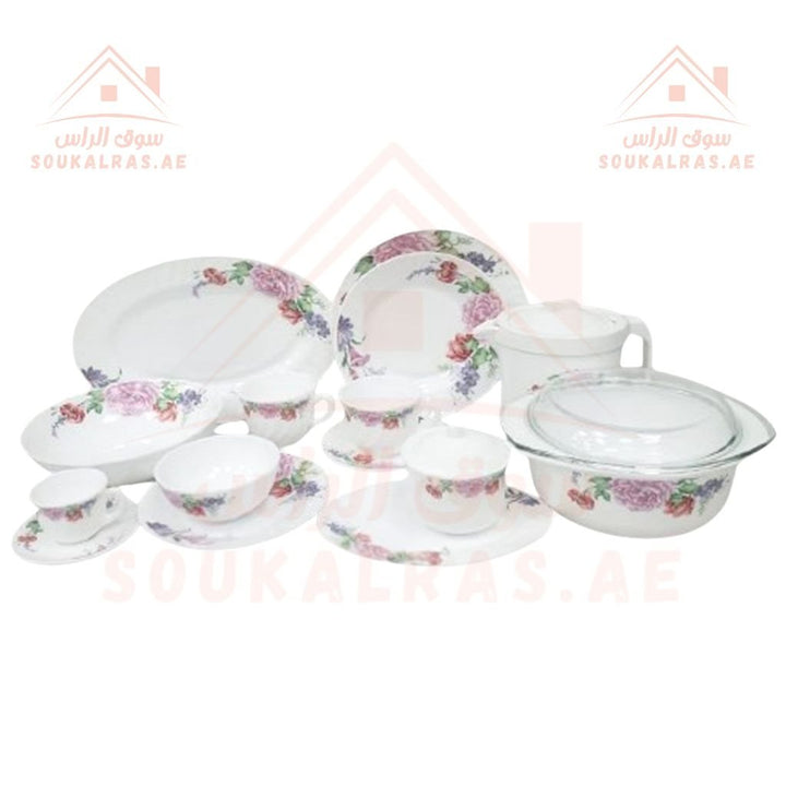Venice 58 - Piece Opal Dinner Set | Elegant Floral Design | Heat - Resistant & Durable Tableware | Perfect for Home & Gifting - Souk Al Ras