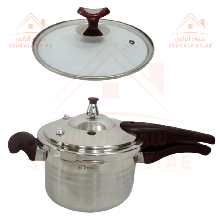 Venice 5L Pressure Cooker with Glass Lid and Steamer | High - Quality Italian Design - Stainless Steel 18/10 - Souk Al Ras