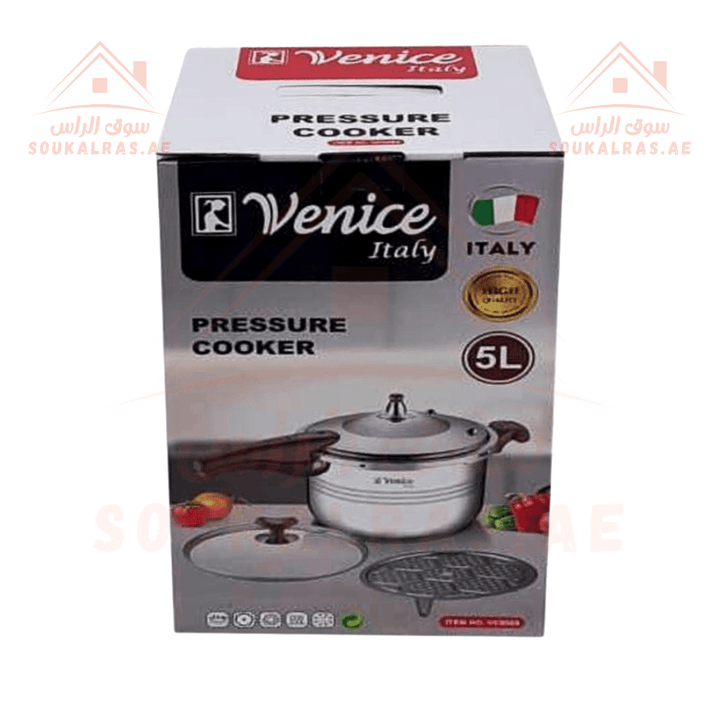 Venice 5L Pressure Cooker with Glass Lid and Steamer | High - Quality Italian Design - Stainless Steel 18/10 - Souk Al Ras