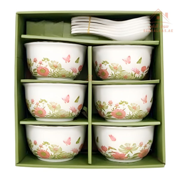Venice 6 - Piece Porcelain Soup Bowl Set with Spoons | Elegant Floral Design | Premium Gift Box |Perfect for Daily Use or as a Gift - Souk Al Ras