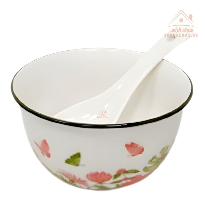 Venice 6 - Piece Porcelain Soup Bowl Set with Spoons | Elegant Floral Design | Premium Gift Box |Perfect for Daily Use or as a Gift - Souk Al Ras