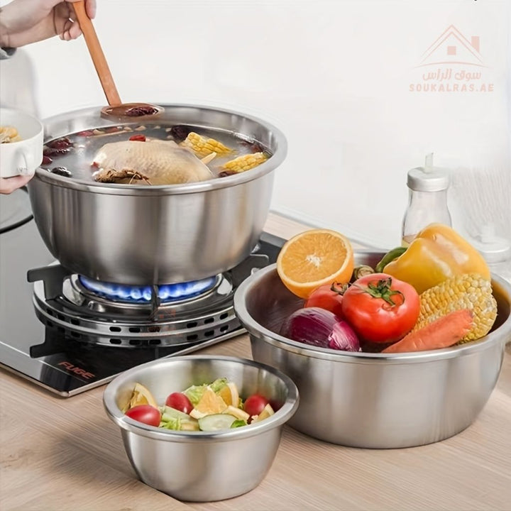 Venice 6 - Piece Stainless Steel Mixing Bowl Set with Grater | 20–22 - 24 - 26 - 28CM Sizes | Durable Kitchen Prep Bowls - Souk Al Ras