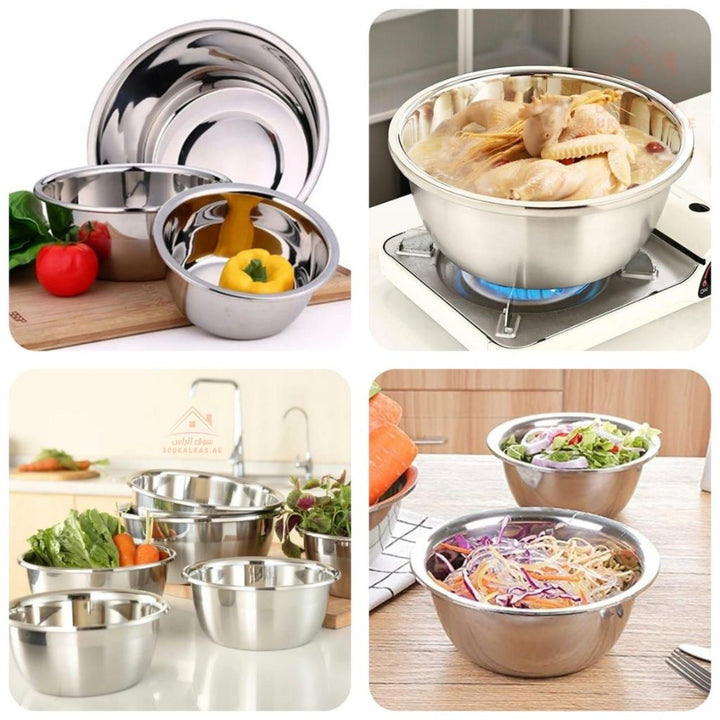 Venice 6 - Piece Stainless Steel Mixing Bowl Set with Grater | 20–22 - 24 - 26 - 28CM Sizes | Durable Kitchen Prep Bowls - Souk Al Ras