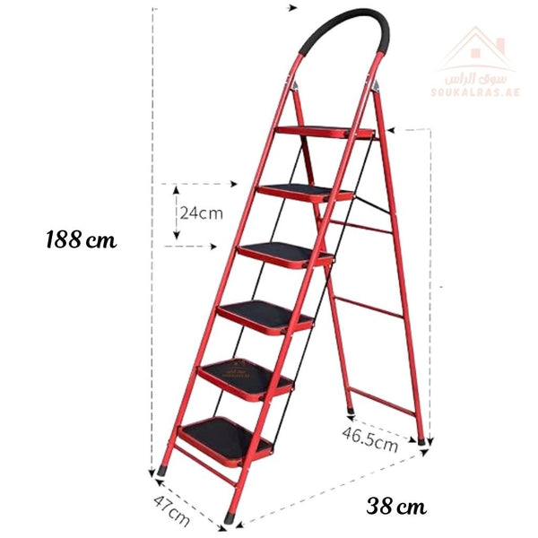 Venice 6 - Step Folding Ladder | 188×38 cm | Sturdy & Safe Design for Home & Professional Use - Souk Al Ras