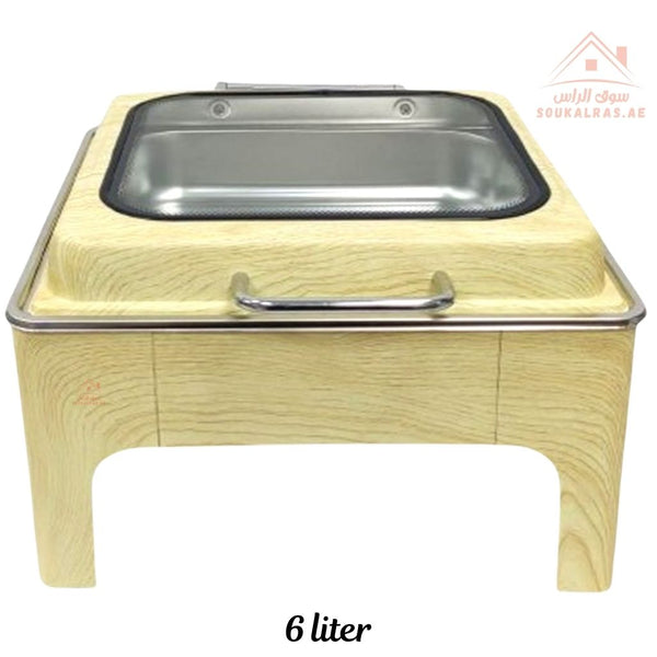 Venice 6L Chafing Dish | Premium Buffet Food Warmer | Wooden Design with Stainless Steel Insert - Souk Al Ras
