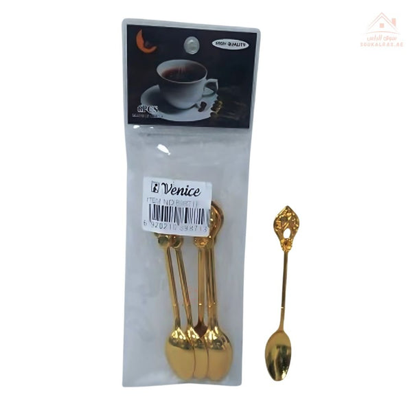 Venice 6PCS Gold Coffee Spoon Set | Leaf Handle Design | perfect for coffee and desserts - Souk Al Ras