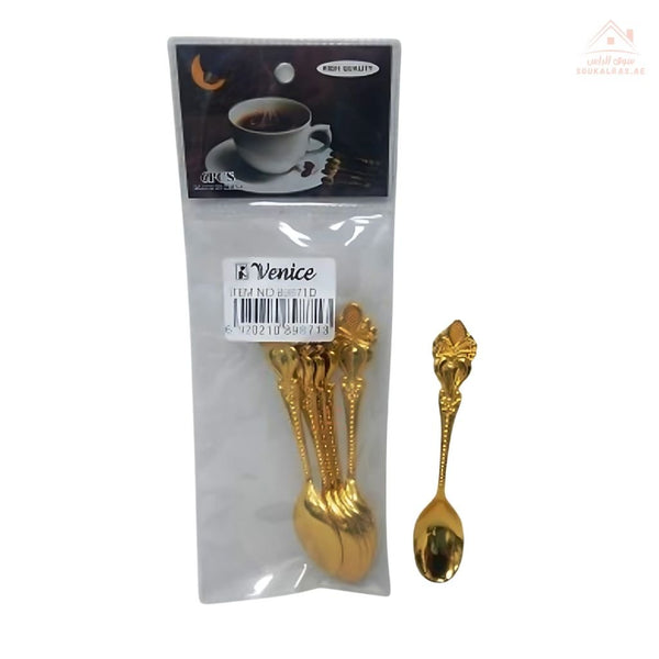 Venice 6PCS Gold Coffee Spoon Set | Royal Crown Design | Perfect for coffee, tea, and desserts - Souk Al Ras