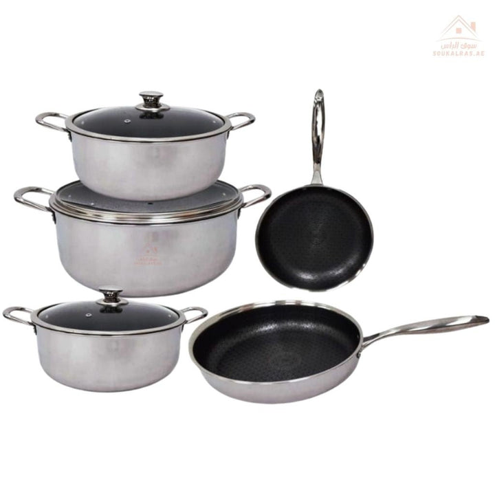 Venice 8 - Piece Non - Stick Stainless Steel Cookware Set | Durable & Stylish Cookware | Ideal For Everyday cooking, family meals - Souk Al Ras