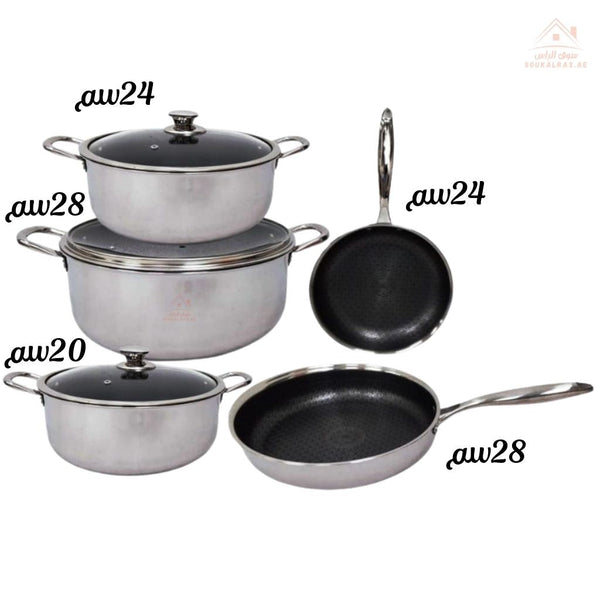 Venice 8 - Piece Non - Stick Stainless Steel Cookware Set | Durable & Stylish Cookware | Ideal For Everyday cooking, family meals - Souk Al Ras