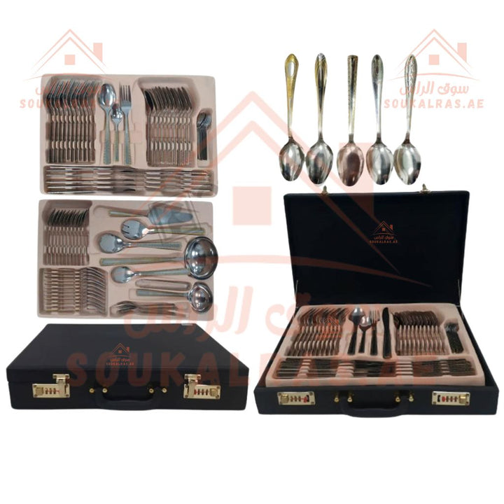 Venice 84 - Piece Stainless Steel Cutlery Set | Premium Dinnerware with Elegant Case | Ideal for Home & Hospitality - Souk Al Ras