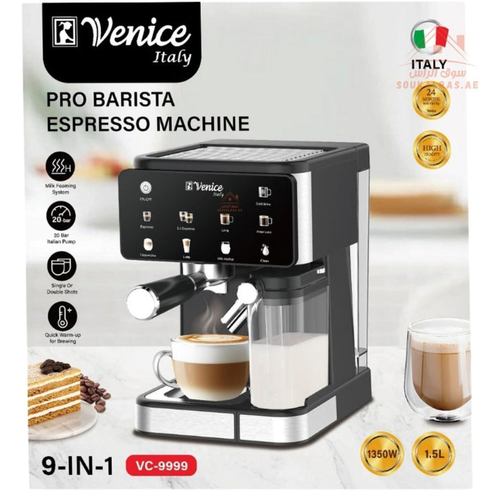 Venice 9 - in - 1 Pro Barista Espresso Machine | 20 Bar | 1350W | Professional Home Coffee Maker, Designed to deliver café - quality coffee at home. - Souk Al Ras