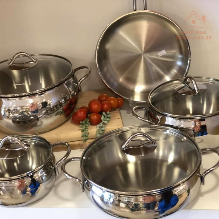 Venice 9 - Piece Stainless Steel 18/10 Premium Quality Cookware Set | Durable & Elegant Design - Souk Al RasPots & Pans