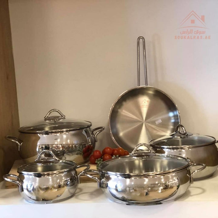 Venice 9 - Piece Stainless Steel 18/10 Premium Quality Cookware Set | Durable & Elegant Design - Souk Al RasPots & Pans