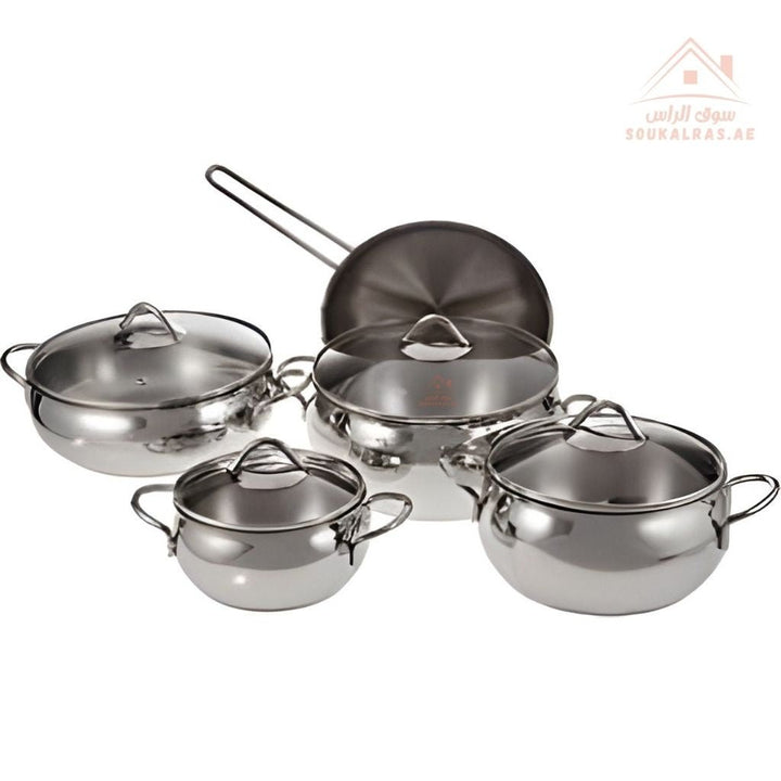 Venice 9 - Piece Stainless Steel 18/10 Premium Quality Cookware Set | Durable & Elegant Design - Souk Al RasPots & Pans