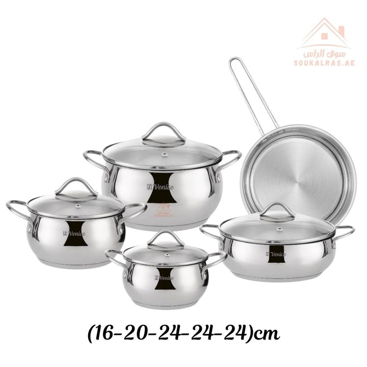 Venice 9 - Piece Stainless Steel 18/10 Premium Quality Cookware Set | Durable & Elegant Design - Souk Al RasPots & Pans
