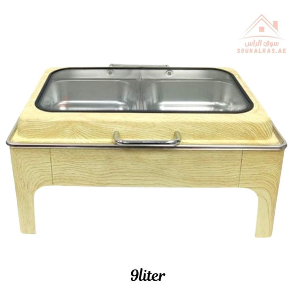 Venice 9L Chafing Dish | Premium Stainless Steel Buffet Food Warmer | Elegant Wood Finish, Perfect for buffets, hotels, restaurants, and family events - Souk Al Ras