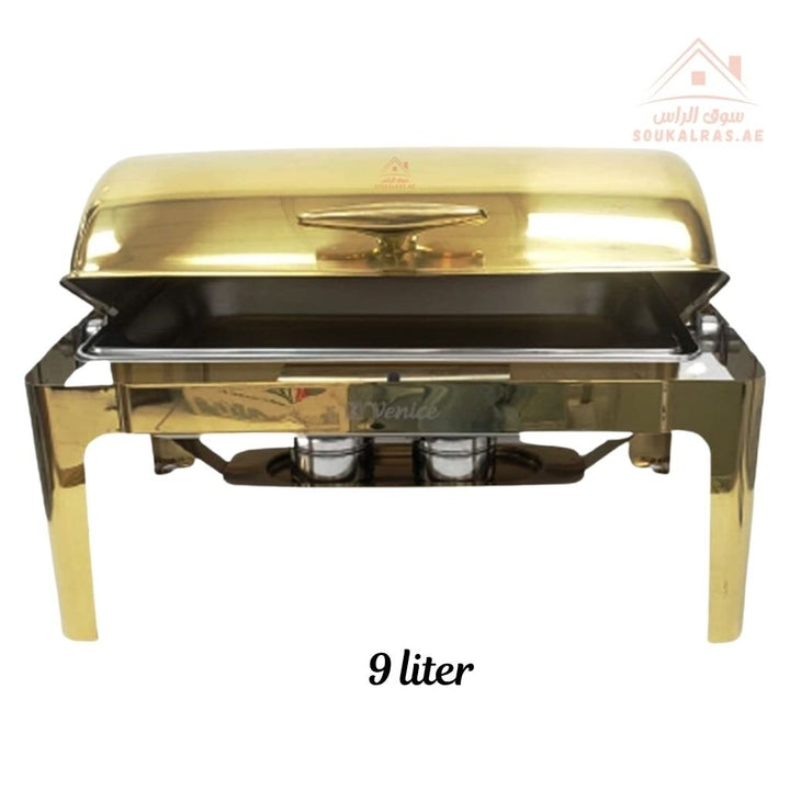 Venice 9L Golden Stainless Steel Chafing Dish | Single Pan Buffet Warmer | Professional Catering - Souk Al Ras