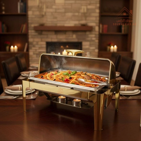 Venice 9L Golden Stainless Steel Chafing Dish | Single Pan Buffet Warmer | Professional Catering - Souk Al Ras