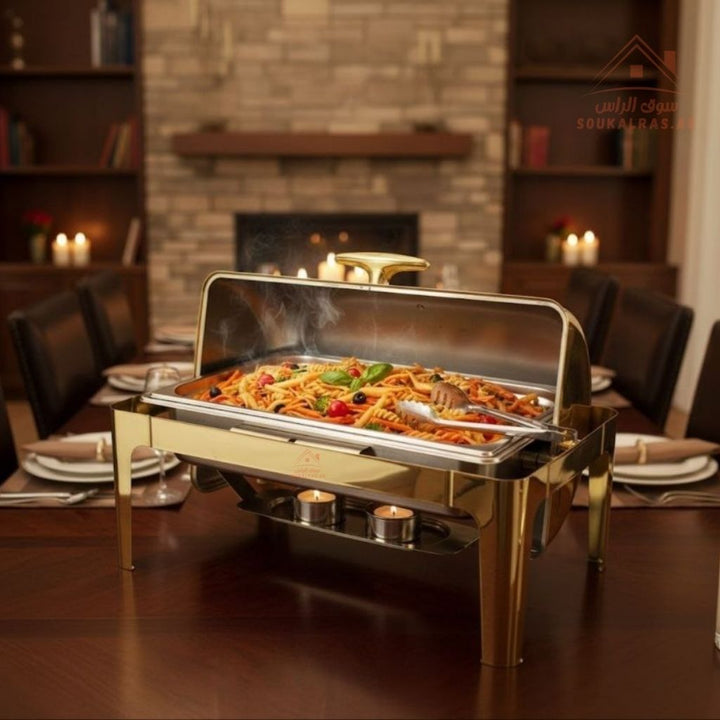 Venice 9L Golden Stainless Steel Chafing Dish | Single Pan Buffet Warmer | Professional Catering - Souk Al Ras