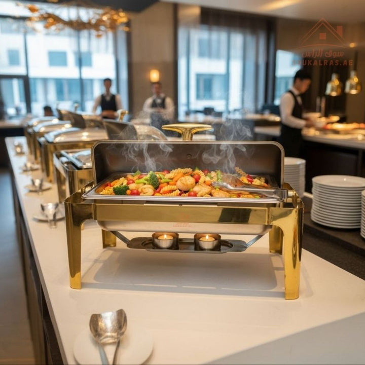 Venice 9L Golden Stainless Steel Chafing Dish | Single Pan Buffet Warmer | Professional Catering - Souk Al Ras