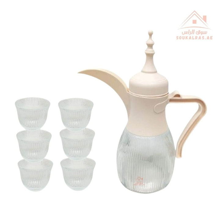 Venice Arabic Coffee Pot with 6 Glass Cups |Elegant design, durable material, and perfect for gatherings. - Souk Al Ras