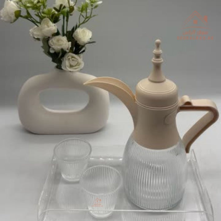 Venice Arabic Coffee Pot with 6 Glass Cups |Elegant design, durable material, and perfect for gatherings. - Souk Al Ras