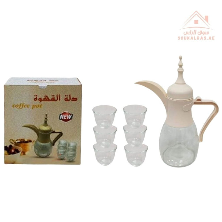 Venice Arabic Coffee Pot with 6 Glass Cups |Elegant design, durable material, and perfect for gatherings. - Souk Al Ras