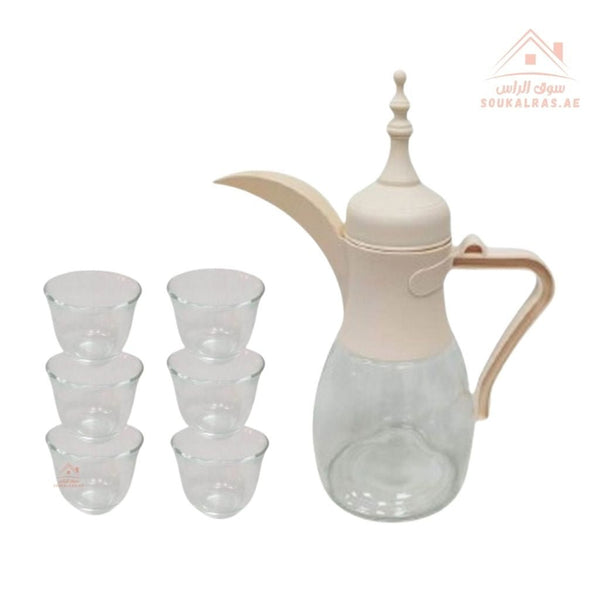 Venice Arabic Coffee Pot with 6 Glass Cups |Elegant design, durable material, and perfect for gatherings. - Souk Al Ras