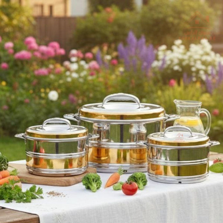 Venice AURUM 3 - Piece Stainless Steel Insulated Hot Pot Set | Available in more Sizes | Premium Heat Retention Food Warmer - Souk Al Ras