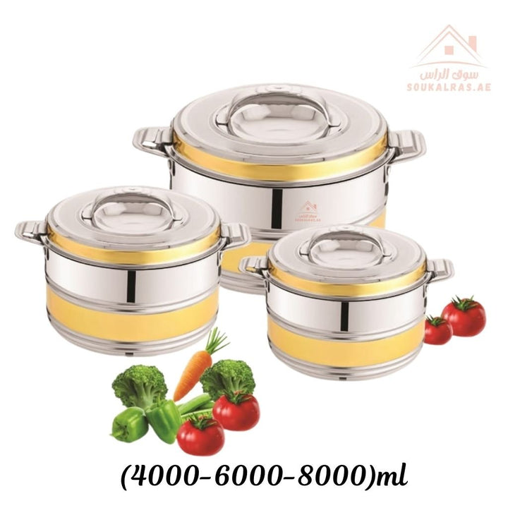 Venice AURUM 3 - Piece Stainless Steel Insulated Hot Pot Set | Available in more Sizes | Premium Heat Retention Food Warmer - Souk Al Ras