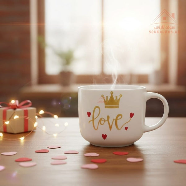 Venice Ceramic Mug | 10 × 8 cm | “Vegan Organic, Super Mom, Love” Design | Elegant Printed Coffee Cup | Perfect Gift for Everyday Use - Souk Al Ras