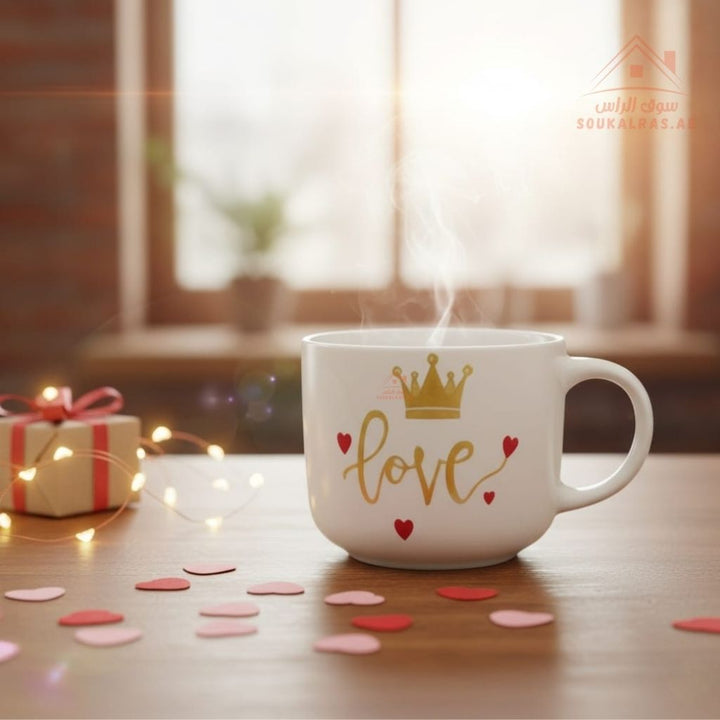 Venice Ceramic Mug | 10 × 8 cm | “Vegan Organic, Super Mom, Love” Design | Elegant Printed Coffee Cup | Perfect Gift for Everyday Use - Souk Al Ras