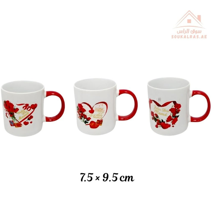 Venice Ceramic Mug | 7.5 × 9.5 cm | Red Floral “Love Mom” Design | Elegant Printed Coffee Mug | Perfect Gift for Mother & Home Use - Souk Al Ras