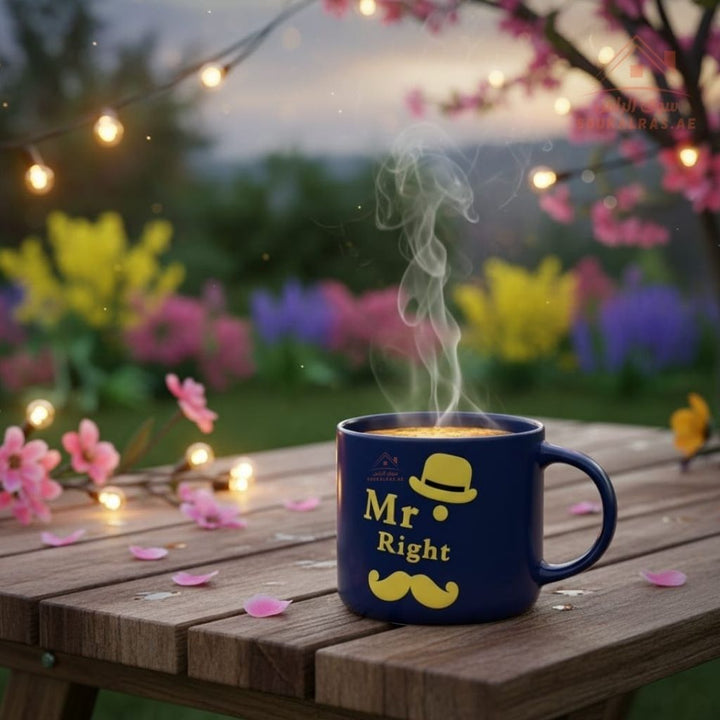 Venice Ceramic Mug | 9.5 × 9 cm | “Mr. Right & My King” Design | Elegant Couple Coffee Mug | Premium Gift Mug for Home & Office - Souk Al Ras