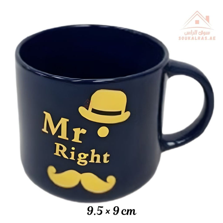 Venice Ceramic Mug | 9.5 × 9 cm | “Mr. Right & My King” Design | Elegant Couple Coffee Mug | Premium Gift Mug for Home & Office - Souk Al Ras