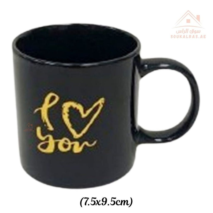 Venice Ceramic Mug – Black with Gold Print | Ideal for home, office, guests, and gifting | Comfortable handle for daily use | mix designs - Souk Al Ras