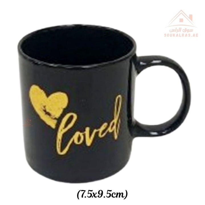 Venice Ceramic Mug – Black with Gold Print | Ideal for home, office, guests, and gifting | Comfortable handle for daily use | mix designs - Souk Al Ras