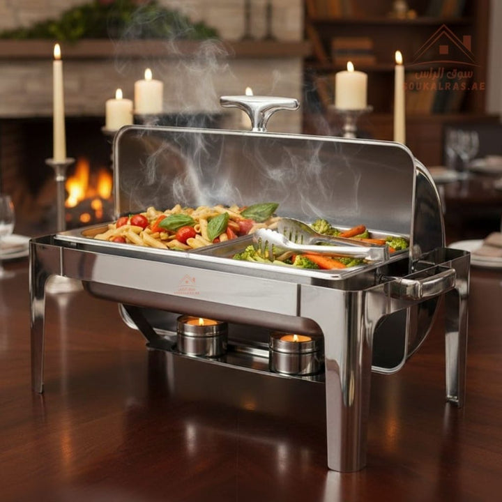 Venice Chafing Dish 9L Rectangle 1/2 | Premium Buffet Server | Keep Food Warm | Stainless Steel Chafing Dish - Souk Al RasServing Dishes Trays & Platters