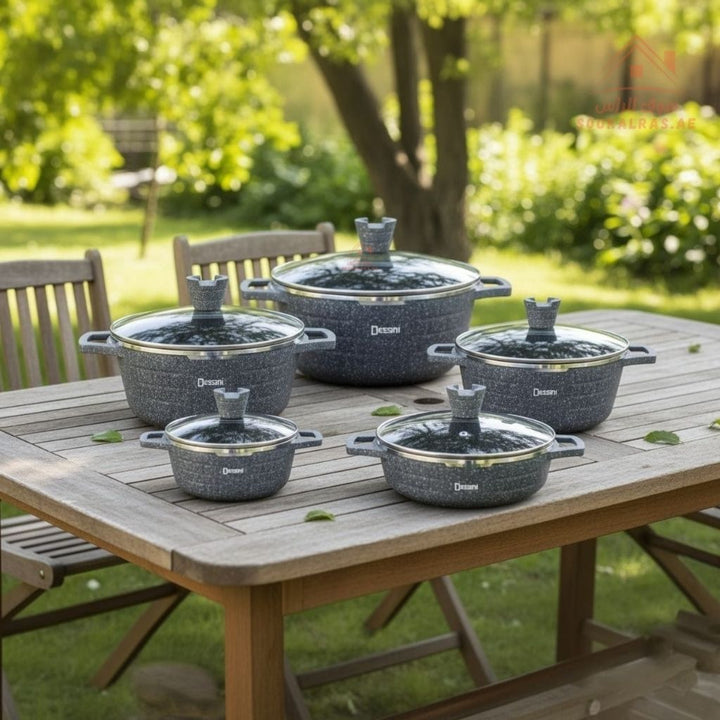 Venice Dessini 10 - Piece Granite Cookware Set |Premium Non - Stick Pots with Glass Lids | Perfect for all types of recipes from soups and stews to frying and sautéing. - Souk Al Ras