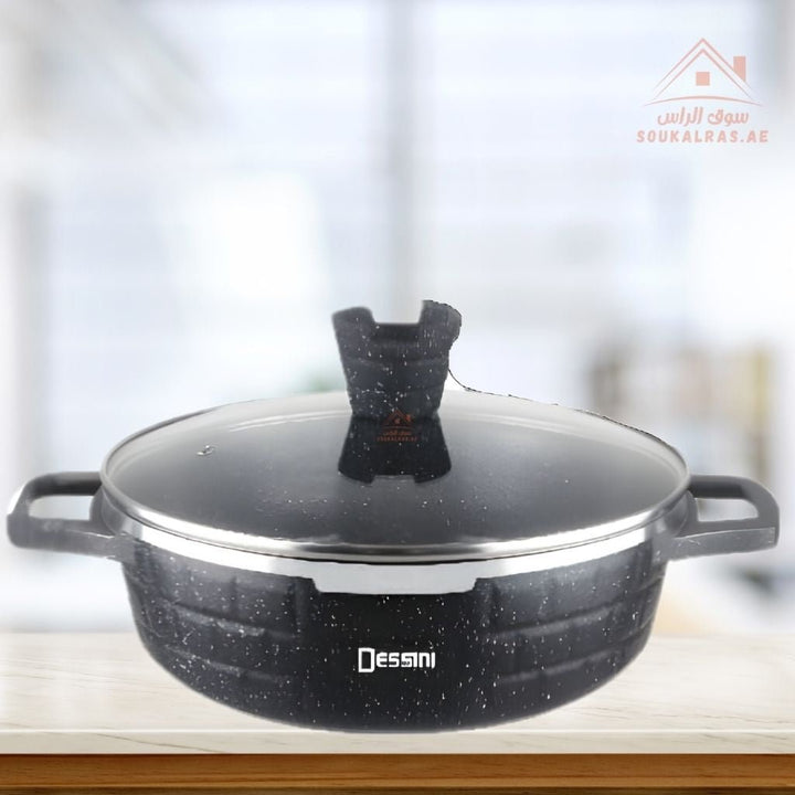 Venice Dessini 10 - Piece Granite Cookware Set |Premium Non - Stick Pots with Glass Lids | Perfect for all types of recipes from soups and stews to frying and sautéing. - Souk Al Ras