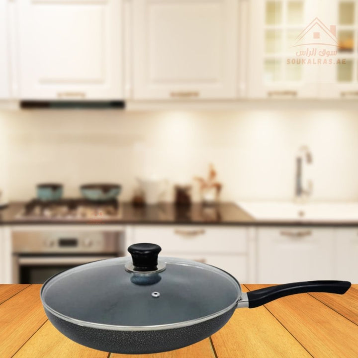 Venice Fry Pan with Glass Lid | Non - Stick Coating | Even Heat Distribution | Even heat distribution for perfect results - Souk Al RasPots & Pans