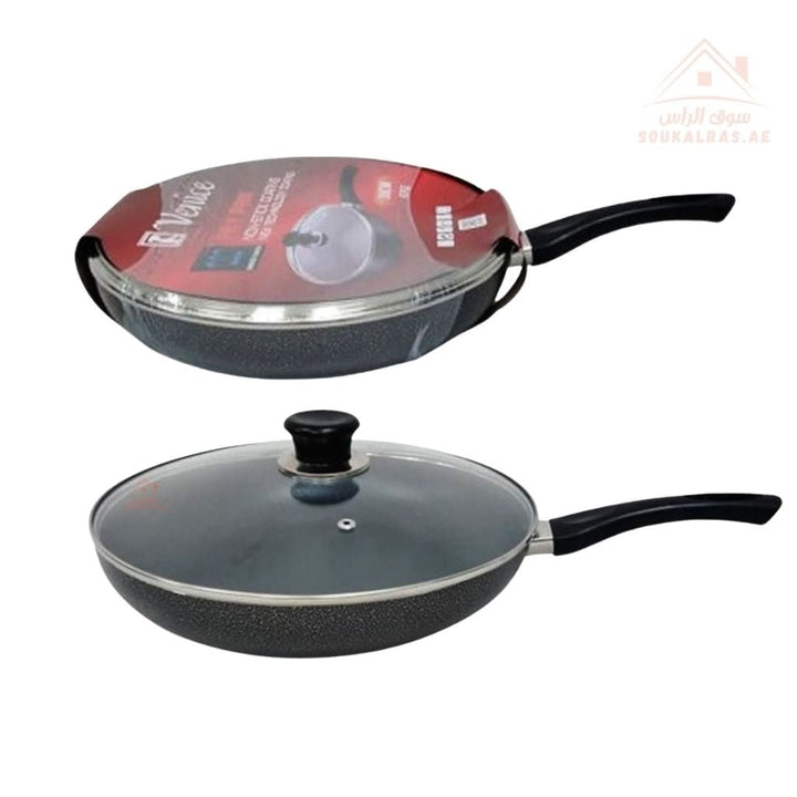 Venice Fry Pan with Glass Lid | Non - Stick Coating | Even Heat Distribution | Even heat distribution for perfect results - Souk Al RasPots & Pans