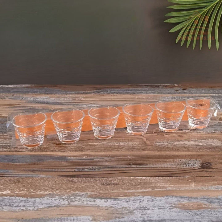 Venice Glass Arabic Coffee Cups Set | 6 - Piece Clear Glass | Elegant Ribbed Design - Souk Al Ras
