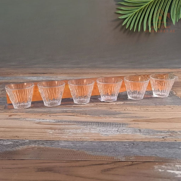 Venice Glass Arabic Coffee Cups Set | 6 - Piece Clear Glass | Elegant Ribbed Design - Souk Al Ras