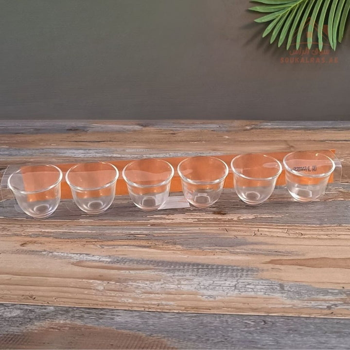 Venice Glass Arabic Coffee Cups Set | 6 - Piece Clear Glass | Elegant Textured Design - Souk Al Ras